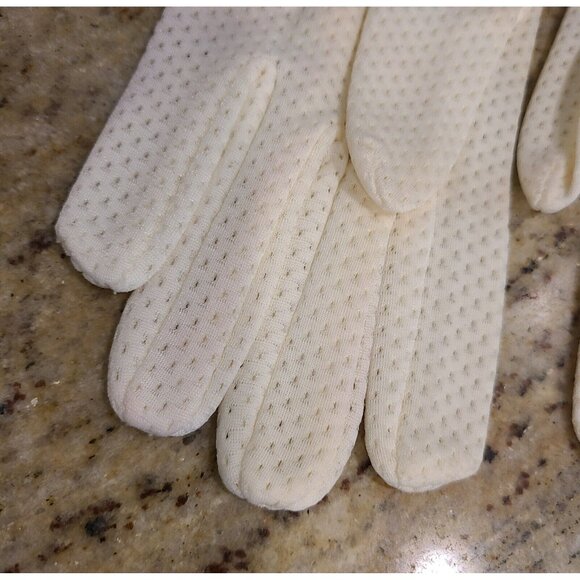 Vtg Size S Stretch Nylon Off-White 7.5" Formal Gloves Perforated Stripe Buttons - Picture 6 of 16